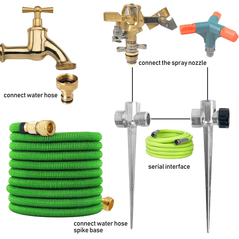 Hourleey 2 Pack Brass Impact Lawn Sprinklers for Yard, Heavy Duty Water Sprinkler Head with Zinc Alloy Spike Base, Adjustable Pulsating Sprinkler for Large Area Lawn Patio Garden - NewNest Australia