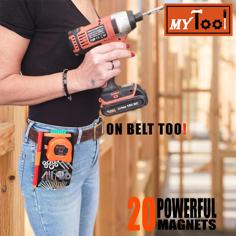 MyToolOn Magnetic Wristband with 20 Strong Magnets for Holding Screws, Nails, Drill Bits Best Unique Tool Gift for Men, Father Dad, DIY Handyman, Husband, Boyfriend, Him, Women 2 pack orange+black - NewNest Australia