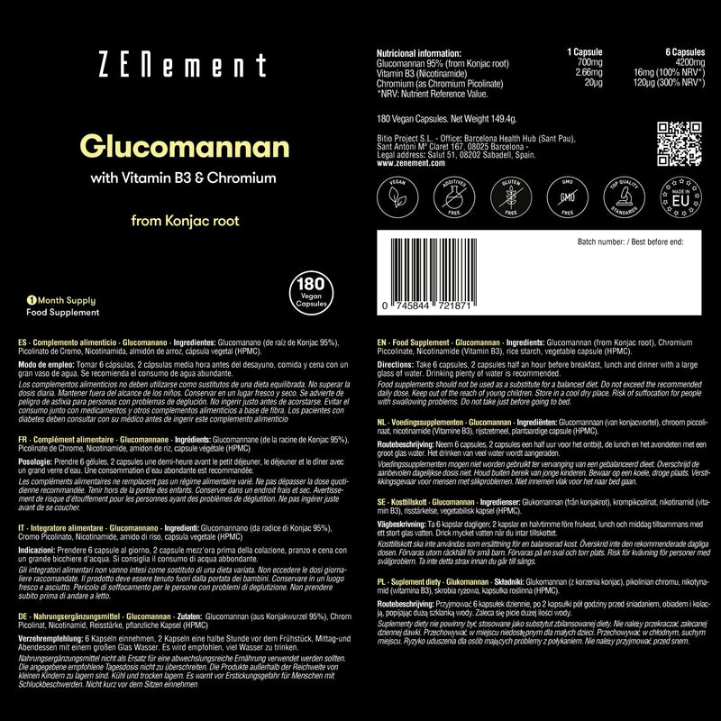 Glucomannan 4200 Mg Per Dose, With Vitamin B3 And Chrome, 180 Capsules, Vegetable Fibers From Konjac Roots, Vegan, No Additives, No Allergens, Gmo-Free, Cement - NewNest Australia