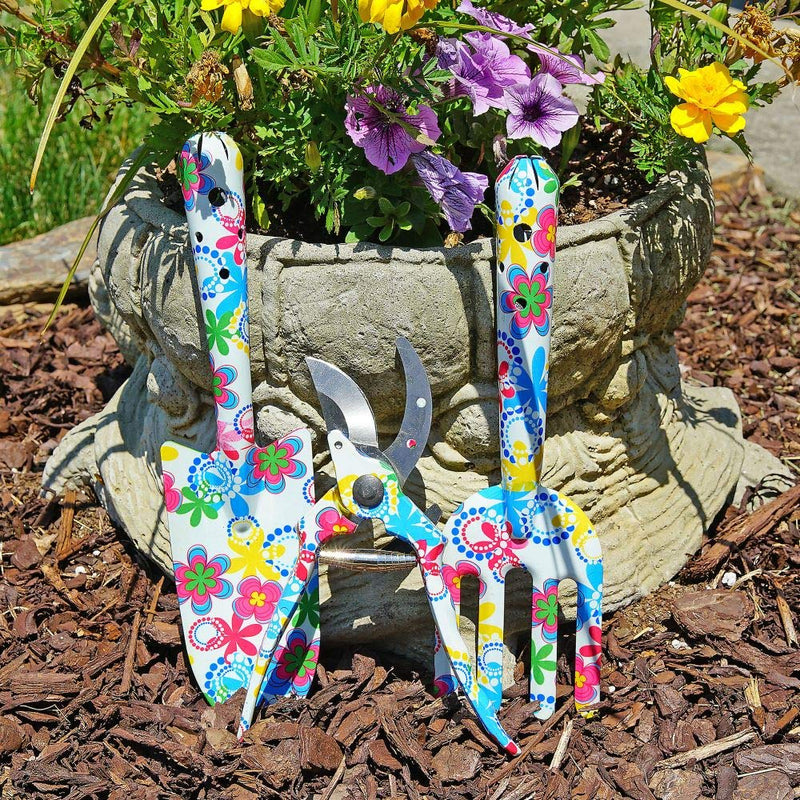 Southern Homewares Floral Design Gardening Tools, Set of 3 Clippers, Trowel, and Weeding Fork - NewNest Australia