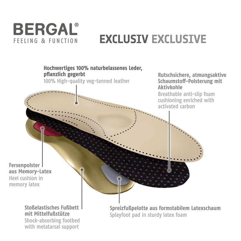 BERGAL breathable leather comfort footbed made of vegetable tanned leather and activated carbon Bergal Orthotic System for women and men Size 36 - 50 EU 45 / UK 10.5-11 / US M11.5-12 - NewNest Australia