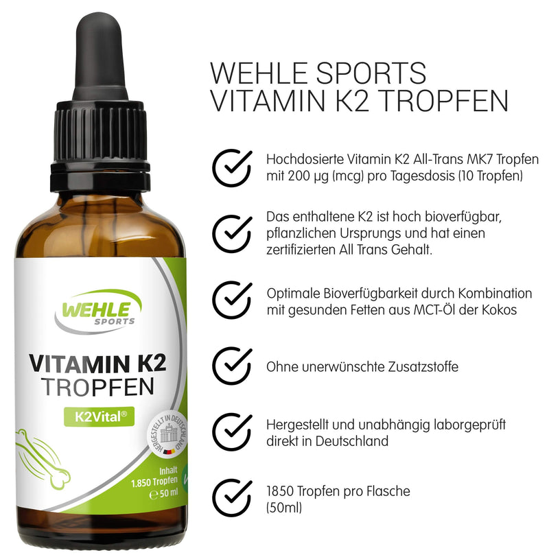 Vitamin K2 MK7 200µg 1850 drops 50ml - Premium: 99% All-Trans Menaquinone - Laboratory tested, vegan, high dosage, and made in Germany. - NewNest Australia
