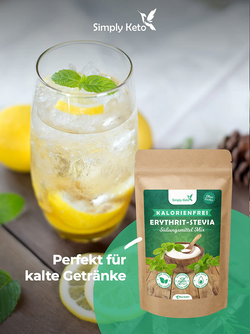 Simply Keto Erythritol Stevia Mix 1kg - Natural sugar substitute without calories - Stevia Erythritol mixture with 100% sweetness like sugar - Vegan - Suitable for Lower Carb* & Ketogenic Diet 1kg (pack of 1) - NewNest Australia