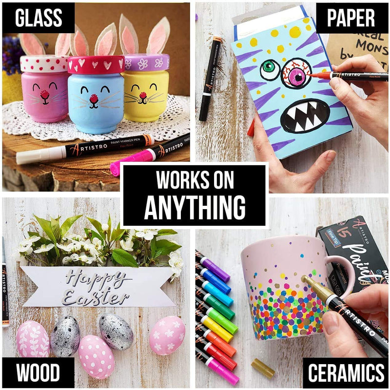 Paint Pens for Rock Painting, Stone, Ceramic, Glass, Wood, Porcelain, Mugs, Metal, Fabric, Canvas. Set of 15 Quick Dry, Permanent, Waterproof and Oil Based Paint Markers Fine Tip - NewNest Australia