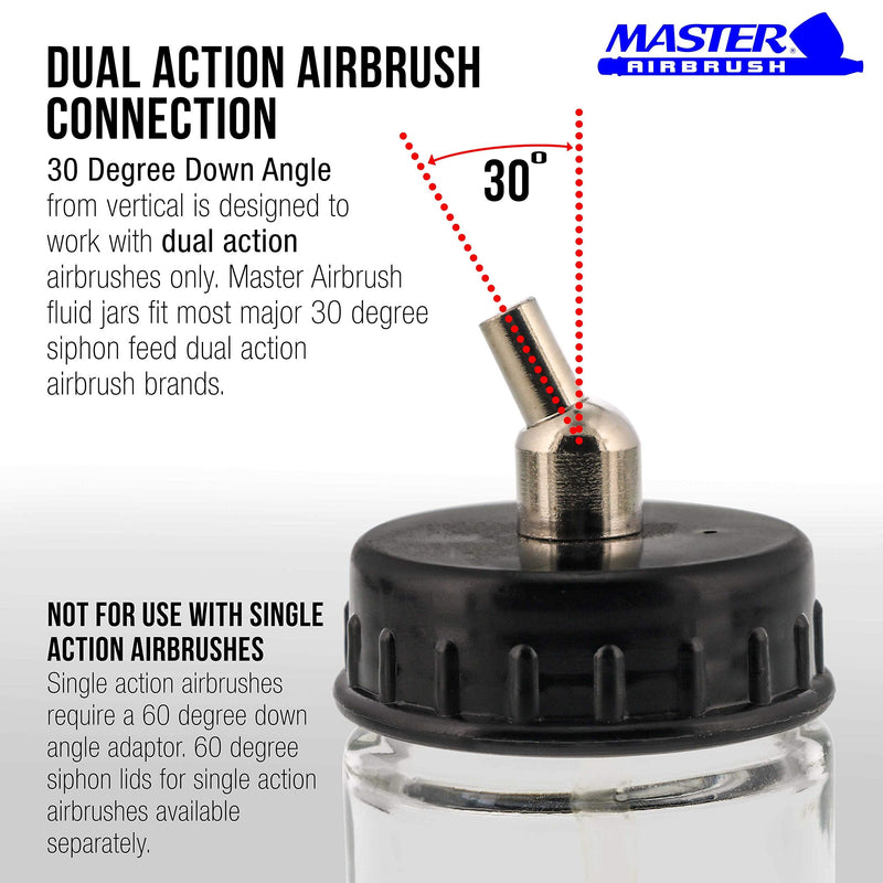 Master Airbrush (Pack of 10) TB-002 Empty 3/4 Ounce (22cc) Glass Jar Bottles with 30° Down Angle Adaptor Lid Assembly - Fits Dual-Action Siphon Feed Airbrushes, Use with Master, Badger, Paasche, Iwata - NewNest Australia