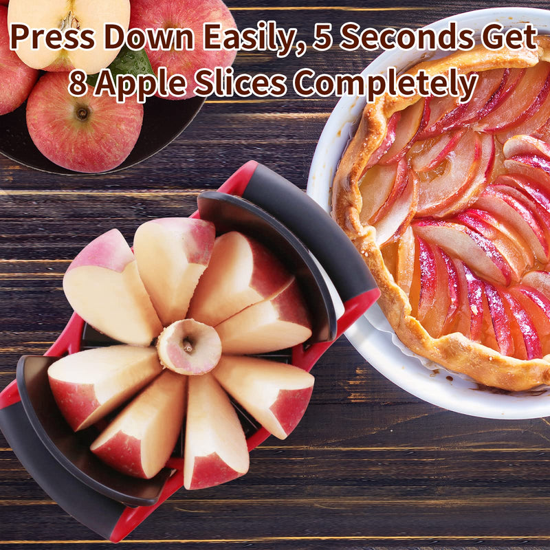 OOKUU Apple Slicer Corer, [Large Size] 8-Blade Heavy Duty Apple Cutter with Base, [Upgraded] Cut Apples All The Way Through, Stainless Steel Ultra-Sharp Blade, Fruit & Vegetable Divider, Wedger, Red - NewNest Australia