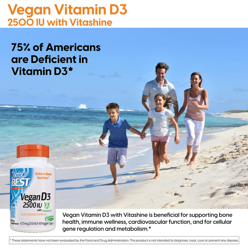 Doctor's Best Vitamin D3 2500IU with Vitashine D3, Non-GMO, Vegan, Gluten & Soy Free, Regulates Immune Function, Supports Healthy Bones, 60 Count 60 Count (Pack of 1) - NewNest Australia