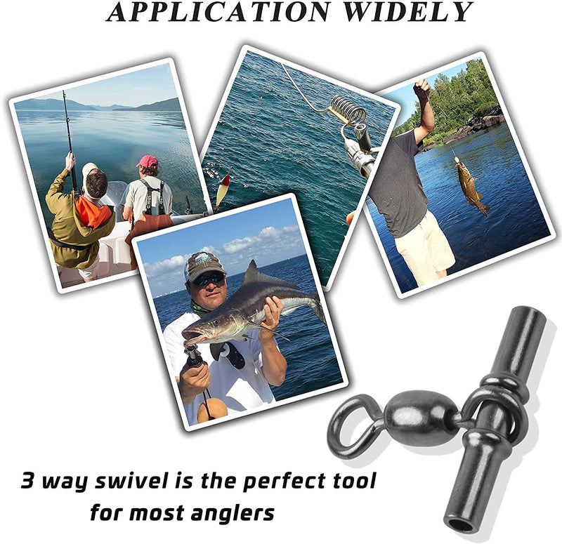AGOOL Fishing Sleeves Swivels 3 Way Cross Line Swivels T Shape Crimp Swivels Crane Swivel Heavy Duty Brass Triple Swivels for Deep Drop Rigs Salwater Fishing Tackle Accessories - NewNest Australia