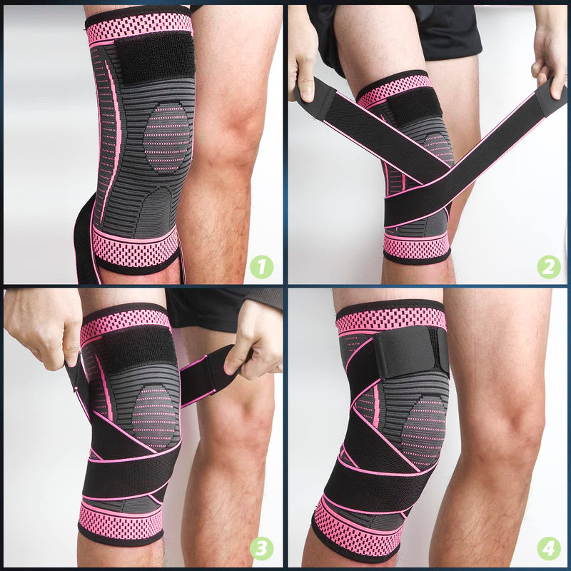 Ruilala Knee Support 1 Piece Knee Support With Adjustable Velcro Bandage Compression Knee Brace For Men Women For Arthritis Acl Meniscus Tear Sports Fitness Weightlifting Jogging (Rose Red, Xxl) - NewNest Australia