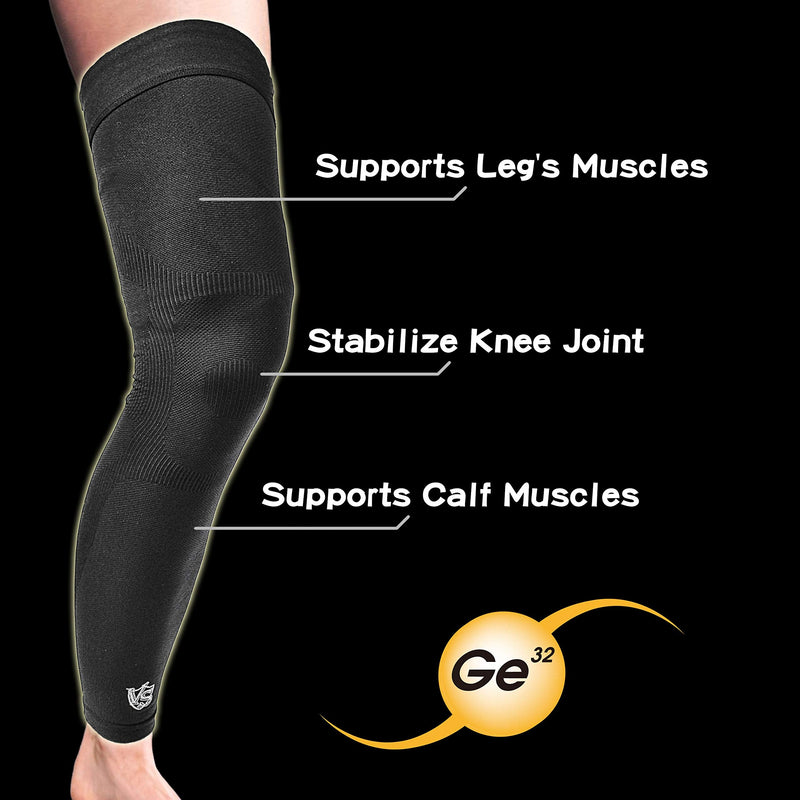 Vital Salveo - Germanium Recovery Compression Outdoor Full Leg Long Knee Sleeve for Basketball, Football, Knee Pain, Joint Pain, Arthritis (1 Piece)-L Black Large(1 PC) - NewNest Australia