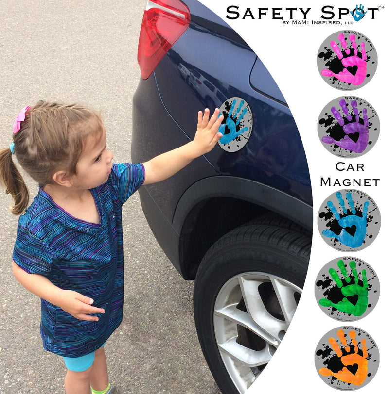 Safety Spot Magnet - Kids Handprint for Car Parking Lot Safety - Gray Background with Splat (Blue) blue - NewNest Australia