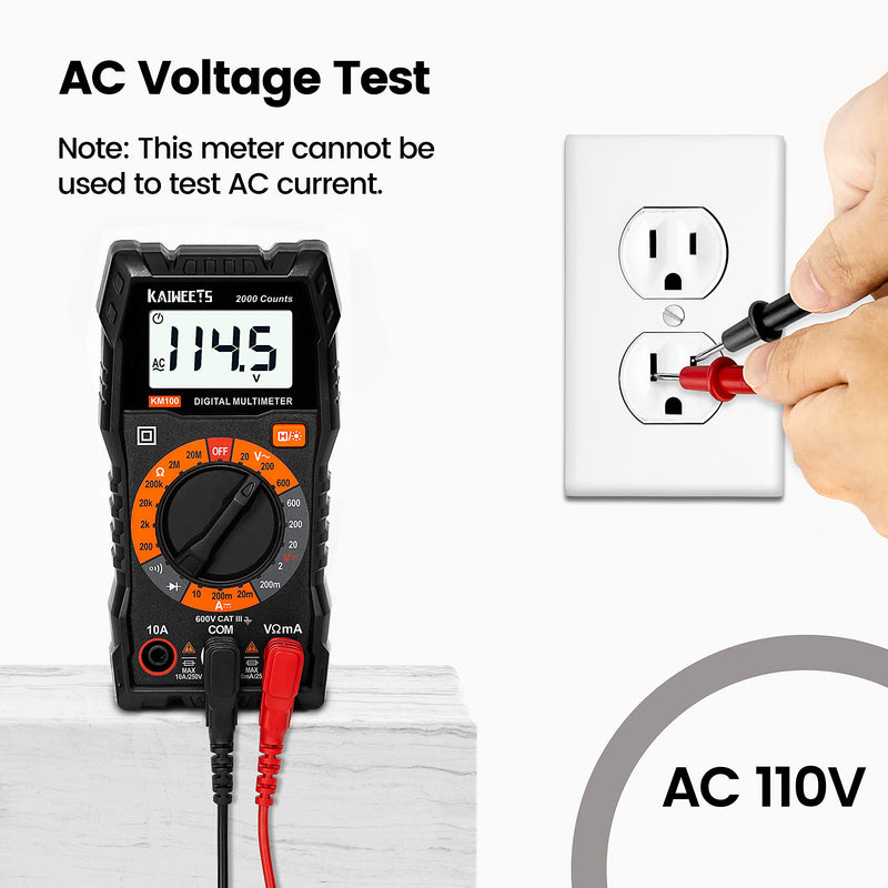 KAIWEETS Digital Multimeter with Case, DC AC Voltmeter, Ohm Volt Amp Test Meter and Continuity Test Diode Voltage Tester for Household Outlet, Automotive Battery Test (Anti-Burn with Double Fuses) - NewNest Australia