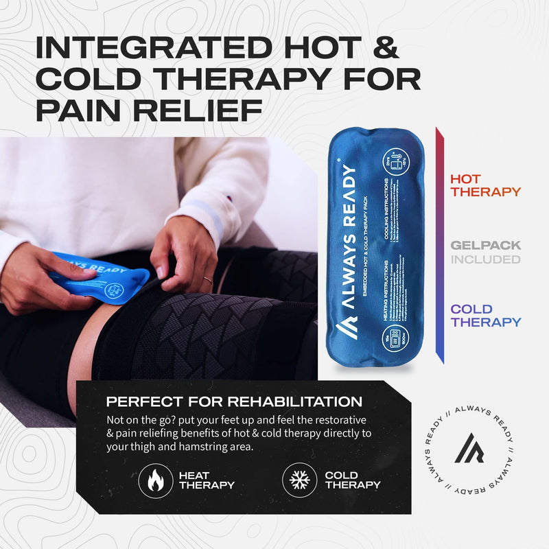 Always Ready, Thigh Compression Support Sleeve (2 Per Pack) with Hot & Cold Gel Pack for Hamstring & Quadricep Muscle Strains & Injury, Men & Women, Two Adjustable Compression Straps, Non-Slip (M) M - NewNest Australia