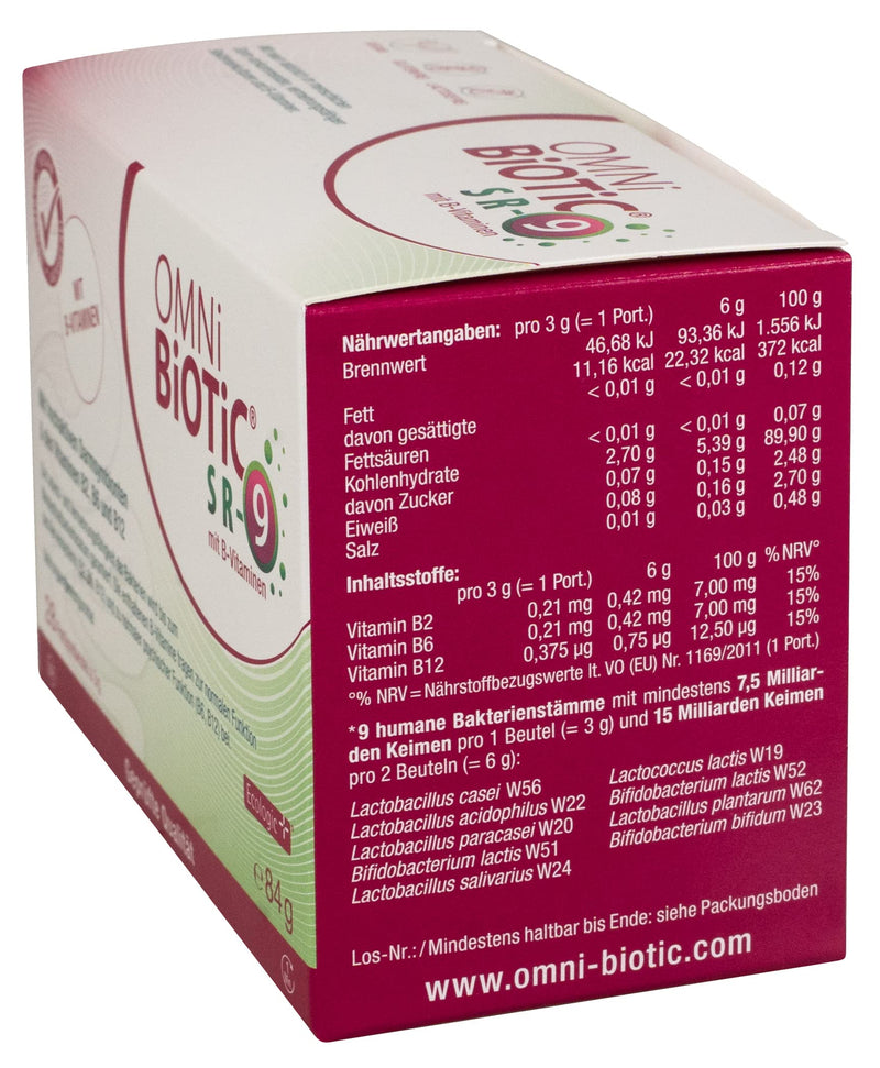OMNi BiOTiC SR-9 with B vitamins | 28 servings (84g) | 9 bacterial strains | 15 billion germs per daily dose | powder| Vegan | Gluten free | Lactose free | For daily use - NewNest Australia