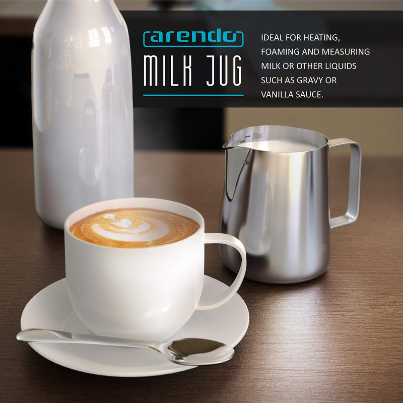 Arendo - Stainless Steel Milk jug 350 ml - Milk Pitcher - Non-drip - Ideal for Frothing Milk - Dishwasher Safe - Stainless Steel - Measuring Scale - Suitable for Induction hob - for Candle Making - NewNest Australia