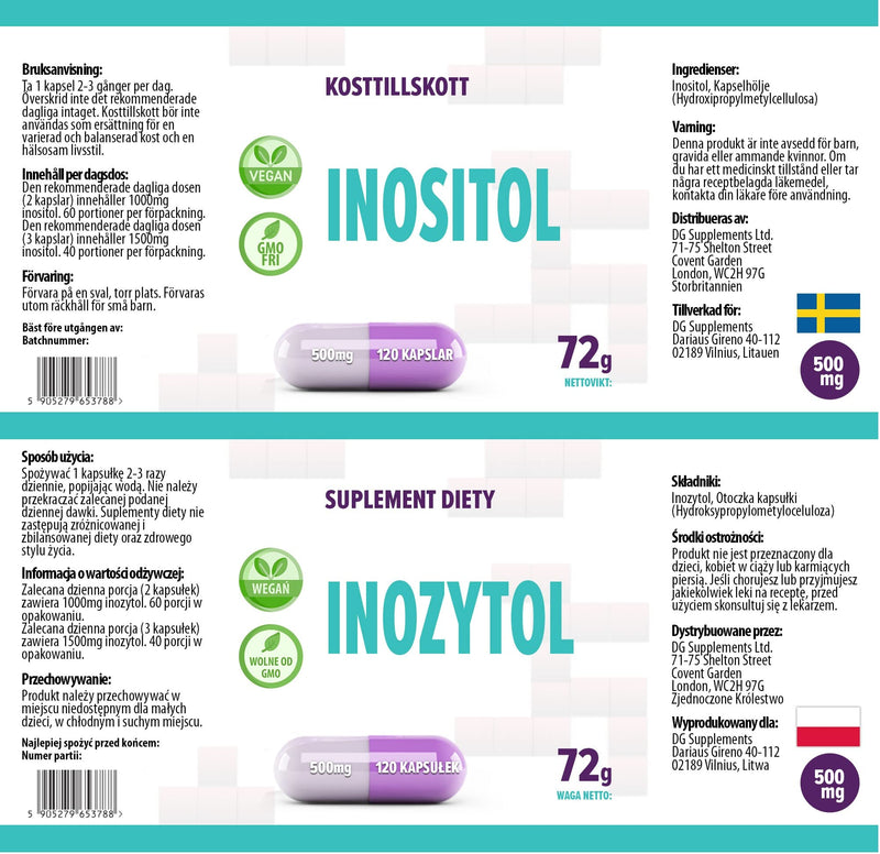 Inositol 1000mg-1500mg Serving 120 Vegan Capsules, Certificate of Analysis by AGROLAB Germany, High Strength Supplement, No Fillers or Bulkers, Gluten and GMO Free - NewNest Australia