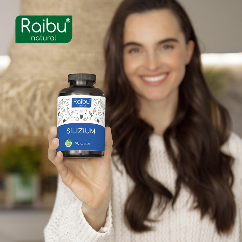 Raibu high-dose silicon capsules - 90 capsules for 3 months - 667mg - high-dose organic silica made from bamboo extract per capsule - no additives, vegan produced in Germany - NewNest Australia