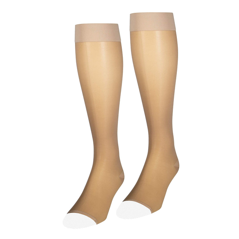 NuVein Sheer Compression Stockings, 15-20 mmHg Support, Fashionable Medium Denier, Knee High, Open Toe, Beige, Medium Medium (1 Pair) - NewNest Australia