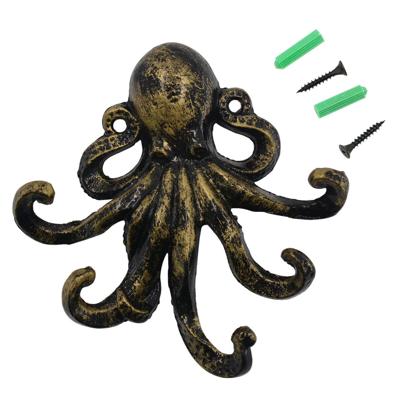 NewNest Australia - HERNGEE Med-Style Octopus Key Hooks Antique Bronze Cast Iron Decorative Wall Hook 