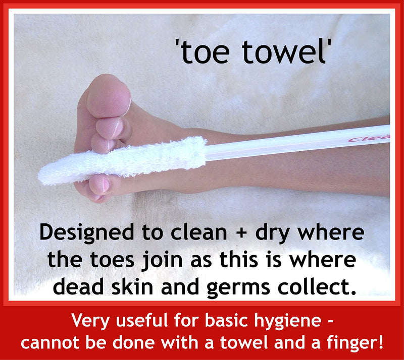 Long handle foot brush - toe towel - foot care aid - CLEAN + DRY between ALL YOUR TOES . Removes GERMS which cause itchy, sore toes, discoloured toenails - Very Useful ! - NewNest Australia