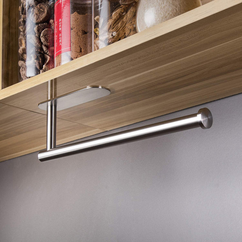 NewNest Australia - Taozun Self Adhesive Paper Towel Holder - Under Cabinet Paper Towel Rack for Kitchen, SUS304 Brushed Stainless Steel (No Drilling) 