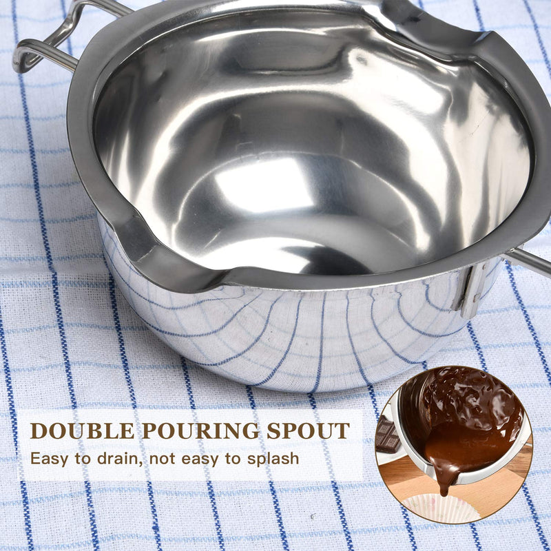 Milkary 2 Pieces Stainless Steel Double Boiler Pot with 2 Metal Spoon, Chocolate Melting Pot for Melting Chocolate, Butter, Cheese, Candle and Wax Making Kit Double Spouts 400ml/14oz - NewNest Australia