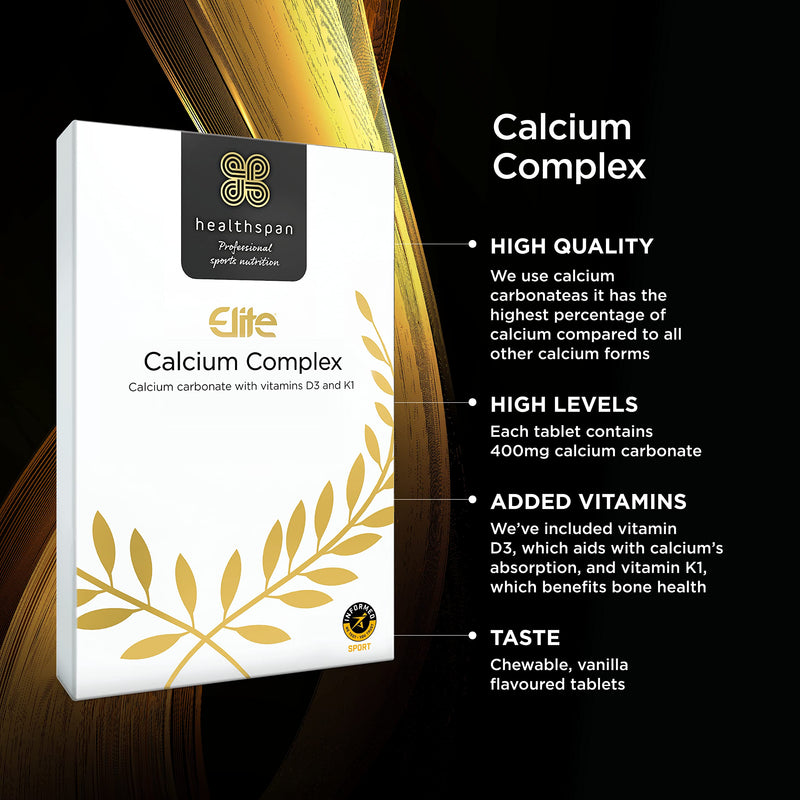 Healthspan Elite Calcium Complex 1,200mg | 120 Tablets | All Blacks Official Partner | Added Vitamin D3 and Vitamin K1 | Bone Health | Vanilla Chewable Tablets | Informed Sport Accredited | Vegetarian - NewNest Australia