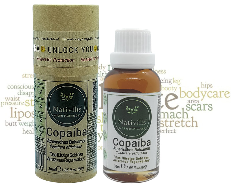 Nativilis Copaiba Essential Balm Oil - Muscle And Joint Pain - Anti-Ageing Brown Spot On Skin Acne Dermatitis Melasma Fungal Infections Circulation Of Varicose Veins Aromatherapy Oil 30 Ml - NewNest Australia