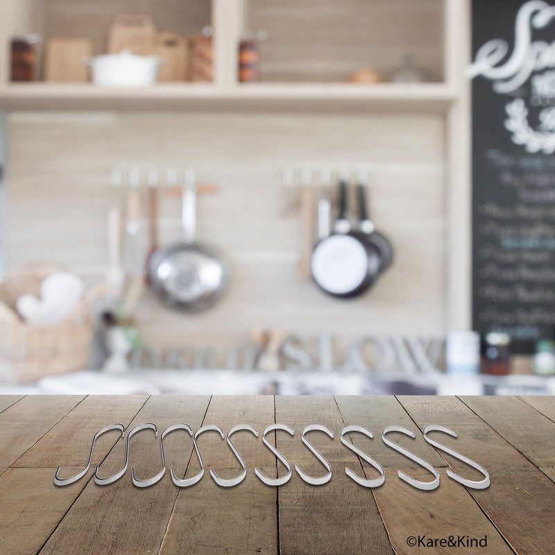 NewNest Australia - Flat S-Shaped Hanging Hooks - for Kitchen Utensils, Garage or Garden Tools, etc. - Heavy Duty Genuine Solid 304 Stainless Steel - Multi Purpose - This Kit Contains 10 Small Hooks 