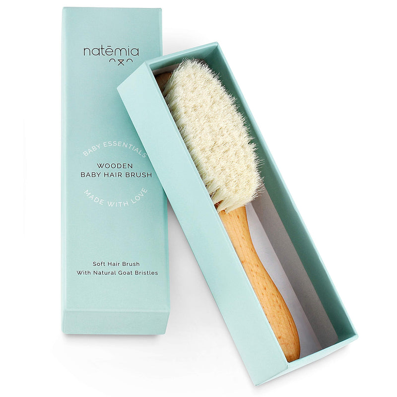 Natemia Quality Wooden Baby Hair Brush for Newborns & Toddlers | Natural Soft Goat Bristles | Ideal for Cradle Cap | Perfect Baby Registry Gift - NewNest Australia
