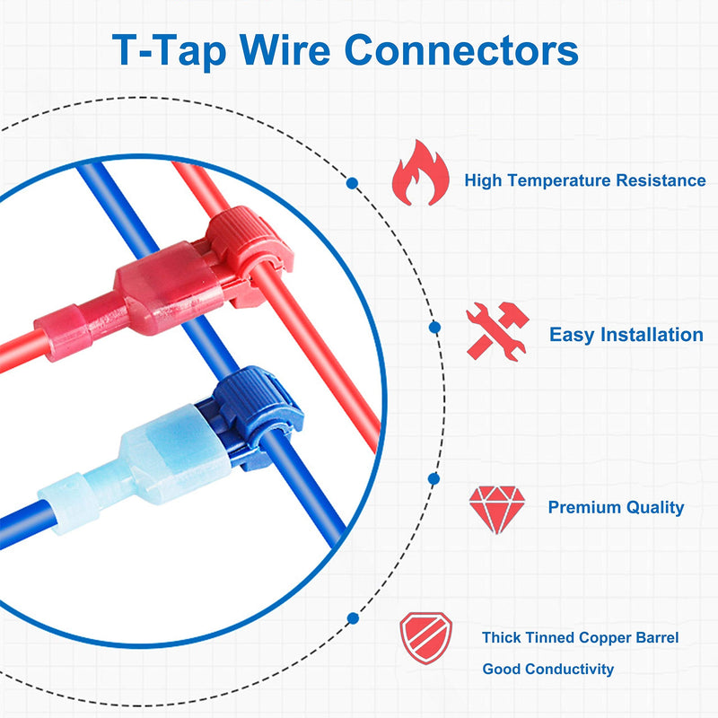Flytuo 240PCS T-Tap Wire Connectors, Self-Stripping Quick Splice Electrical Wire Terminals, Insulated Male Quick Disconnect Spade Terminals Assortment Kit - NewNest Australia