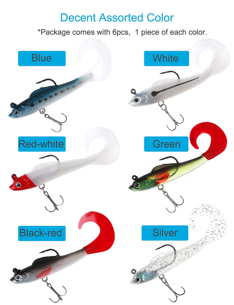 Facikono Lures for Bass Jig Head Soft Swimbait, 6-Pack 6 Colors Plastic Bait for Saltwater / Freshwater Fishing - NewNest Australia