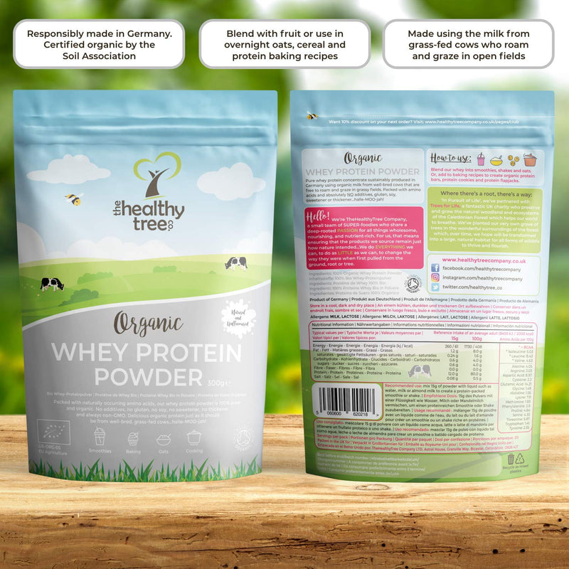 TheHealthyTree Company Organic Whey Protein Powder (300g) - Unflavoured and High in BCAAs with Free 15g Scoop - 80% Pure Whey Protein from Grass Fed Cows 300 g (Pack of 1) - NewNest Australia