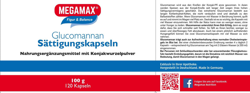 Megamax Glucomannan Saturation Capsules, 120 Capsules, Vegan Weight Loss With Konjac, Glucomannan, High Dosage, Quick Slimming, Easy Weight Loss - Natural Fiber Capsules For Weight Loss - NewNest Australia