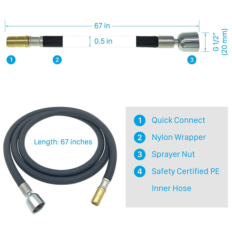 K-1219935-BC Hose Kit for Kohler Pull Down Kitchen Faucets with DockNetik Magnetic Docking System, Kohler Faucet Hose Replacement Part K-1304674-BC, 67-in Bright Chrome Finish - NewNest Australia