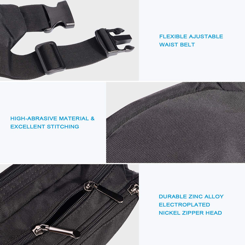 Oxpecker Waist Pack Bag with Rain Cover, Waterproof Fanny Pack for Men&Women, Workout Traveling Casual Running Hiking Cycling, Hip Bum Bag (black) black - NewNest Australia
