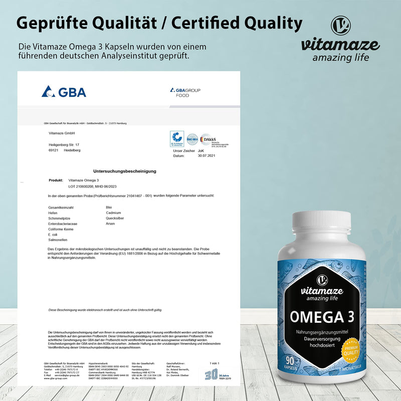 Omega 3 capsules high dose, 1 capsule per day, 1000 mg pure fish oil with 400 mg (40%) EPA & 300 mg (30%) DHA for 3 months, sustainable fishing, highest bioavailability, Made in Germany - NewNest Australia