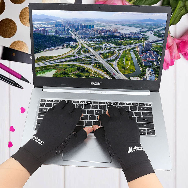 2 Pairs Copper Arthritis Gloves - Copper Compression Gloves, Fingerless Gloves for Typing & Daily Work - for Men&Women Black Small (2 Pair) - NewNest Australia