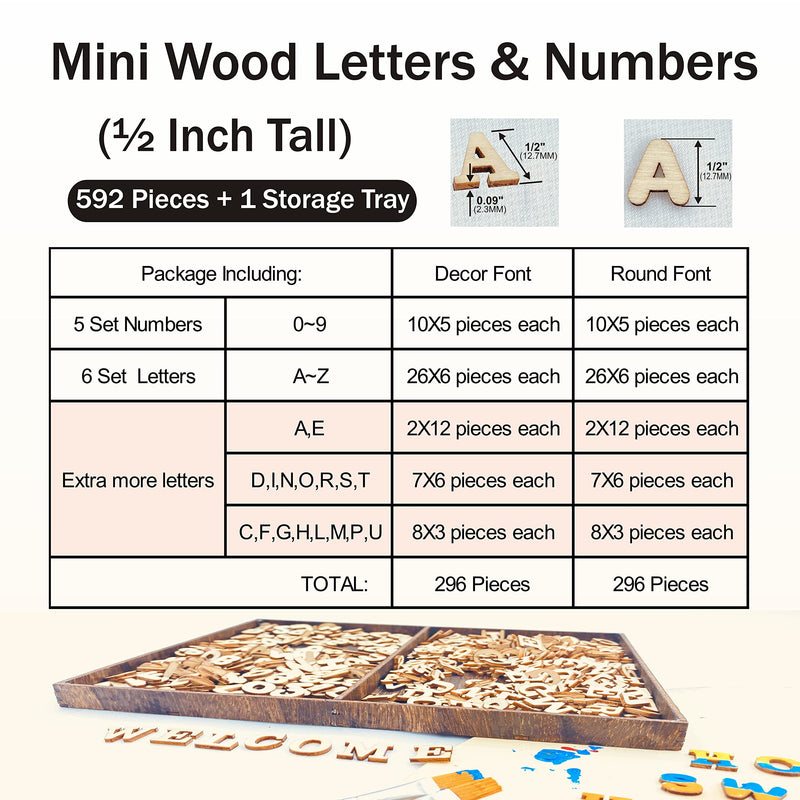 592 Pieces 1/2 Inch Mini Wooden Alphabet Letters and Unfinished Wood Numbers with Rustic Storage Tray for Scrapbooking DIY Crafts Homemade Gifts - NewNest Australia