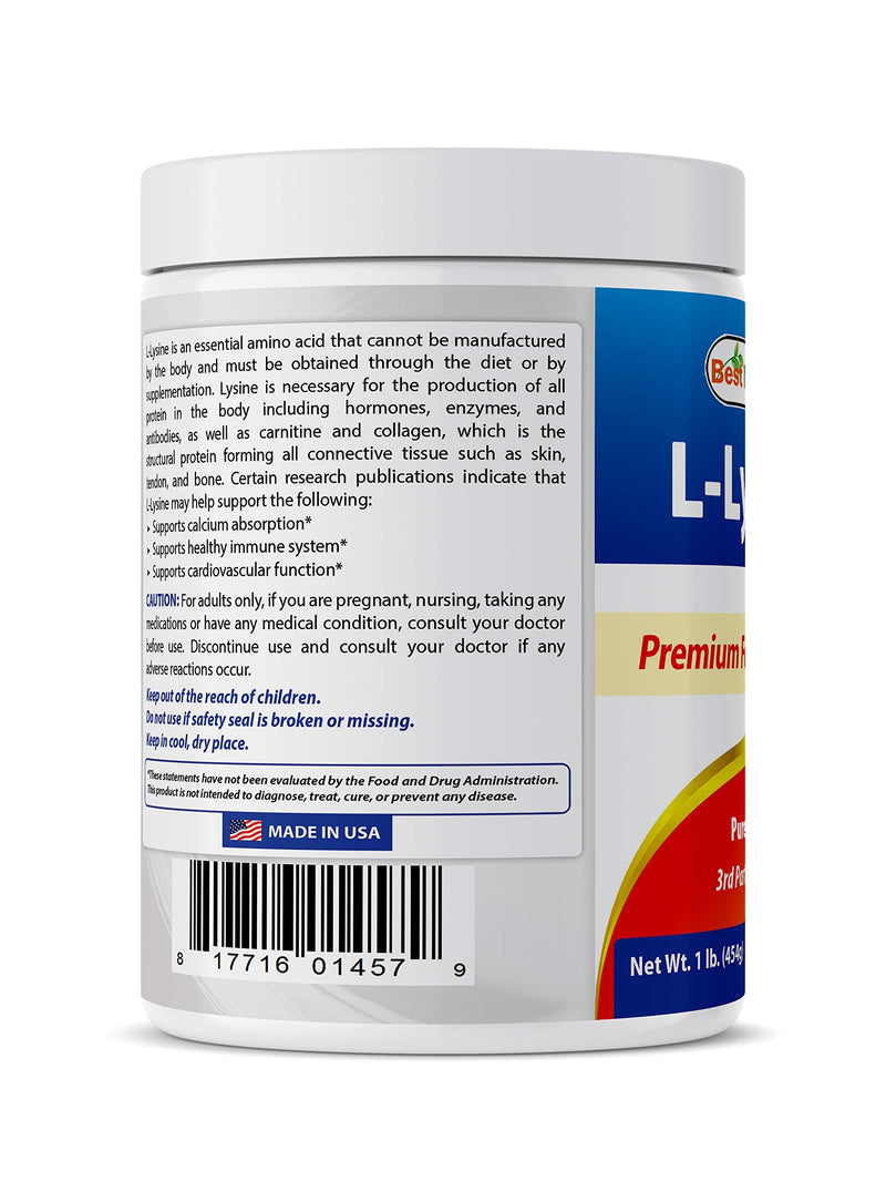 Best Naturals Lysine Powder, 1 Pound - 100% Pure (1 LB (Pack of 1)) 1 Pound (Pack of 1) - NewNest Australia