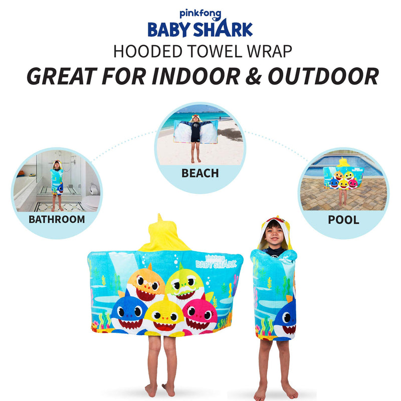 Franco Kids Bath and Beach Soft Cotton Terry Hooded Towel Wrap, 24" x 50", Baby Shark 24" x 50" - NewNest Australia