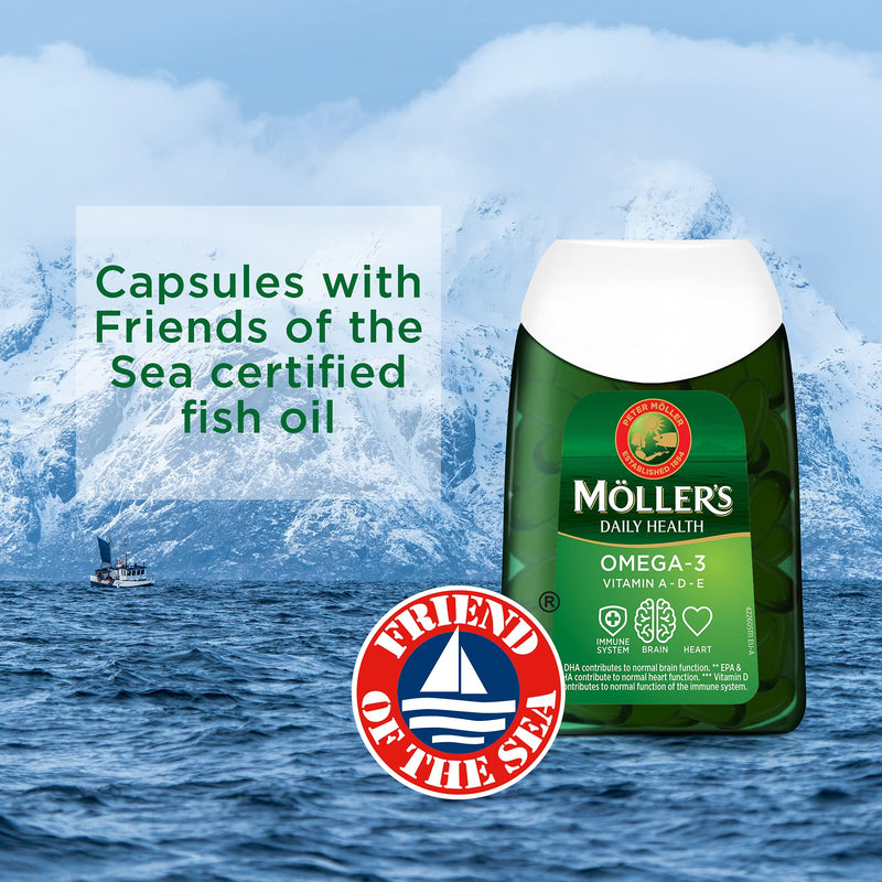 Moller’s ® | Omega-3 Capsules | Fish Oil | Nordic Omega-3 Dietary Supplement with EPA and DHA and Vitamins A, D and E | 166-year-old-brand | Daily Health | 112 Capsules - NewNest Australia