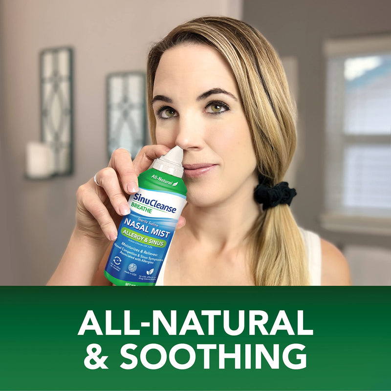 SinuCleanse Allergy & Sinus Sterile Saline Nasal Mist, Instantly Moisturizes and Relieves Nasal Congestion & Sinus Symptoms Associated with Allergies, 4.6 oz Bottle (Pack of 2) Nasal Mist Twin Pack - NewNest Australia