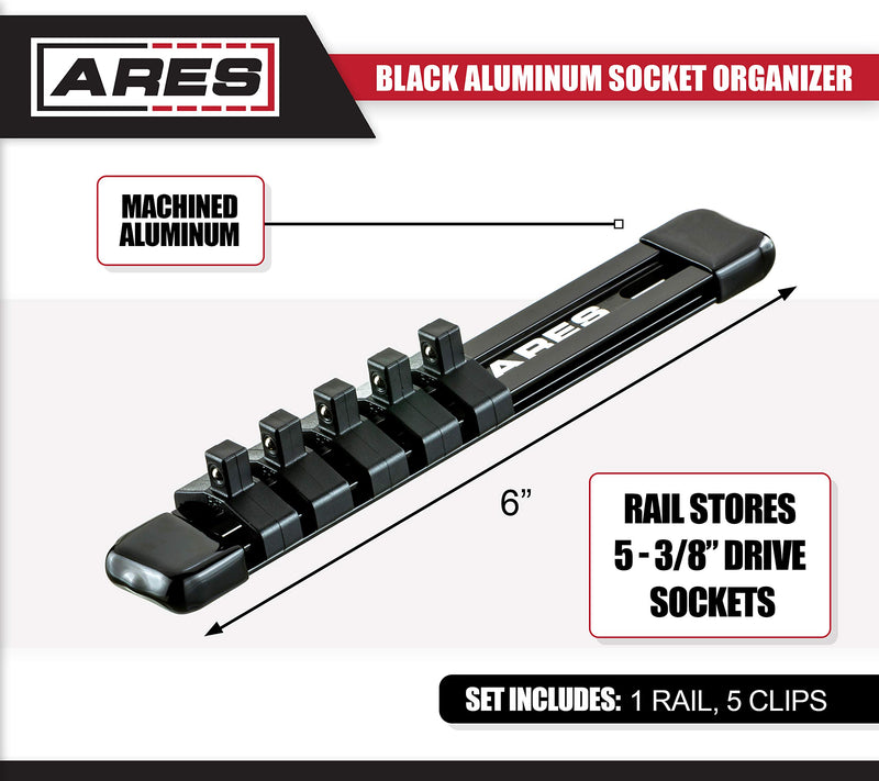 ARES 70238-3/8-Inch Drive Black 6-Inch Socket Organizer - Aluminum Rail Stores up to 5 Sockets and Keeps Your Tool Box Organized 3/8" Drive 6" Aluminum Socket Rail - NewNest Australia