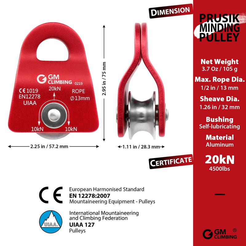GM CLIMBING 20kN Micro Prusik Minding Pulley 1/2" CE UIAA Certified Red (Single Unit) - NewNest Australia