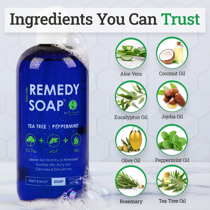Remedy Soap Tea Tree Oil Body Wash | Helps Body Odor, Athlete's Foot, Jock Itch, Ringworm, Yeast Infections, Skin Irritations | Shower Gel for Women/Men | 100% Natural Tea Tree, Mint & Aloe Skin Cleanser (12 oz) - NewNest Australia