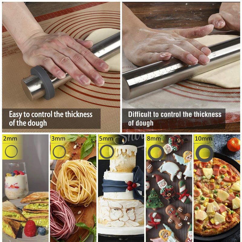 NewNest Australia - Adjustable Rolling Pin with Thickness Rings for Baking -Non Stick Stainless Steel Dough Roller Pin with Bands for Cookie,Wood,Wooden and Bread 