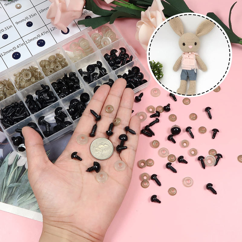 TOAOB 150pcs Black Plastic Safety Eyes with Washers 6mm 8mm 9mm 10mm 12mm Craft Doll Eyes for Amigurumis Crochet and Stuffed Animals Bears Making - NewNest Australia