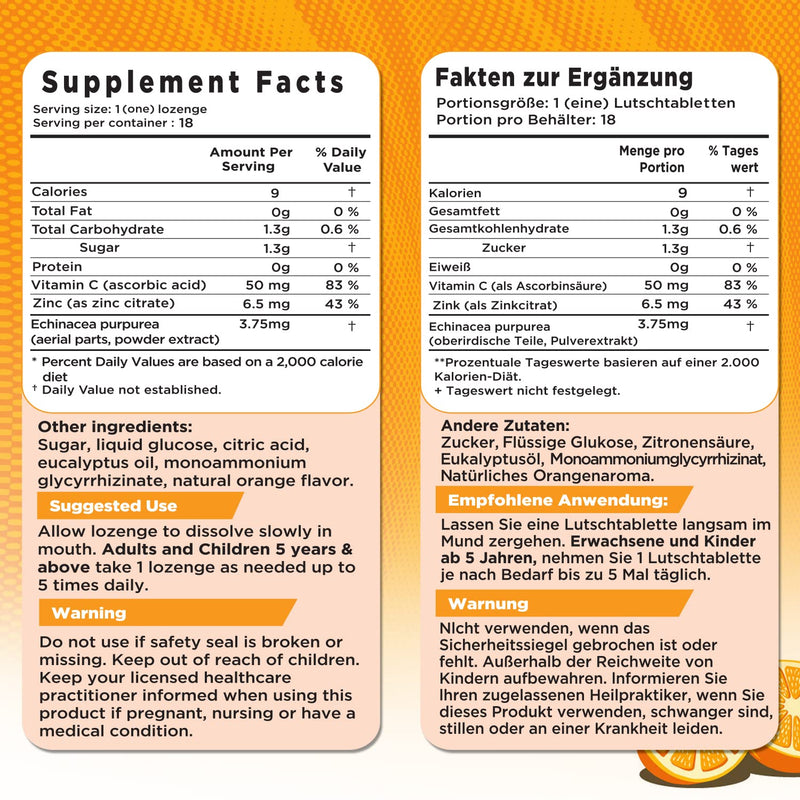 Herbion Naturals Zinc, Echinacea & Vitamin C Lozenges With Natural Orange Flavor, 18 Ct, Dietary Supplement, Supports Immune System, For Adults And Children 5+ - NewNest Australia