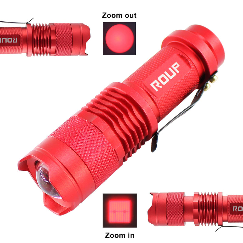 ROUP 2 Pack YP-100 Red Light LED Flashlight, Zoomable, Water Resistant, 3 Light Modes, Adjustable Focus Light for Camping, Hiking, Hunting, Night Vision, Astronomy and Emergency (Red Shell) - NewNest Australia